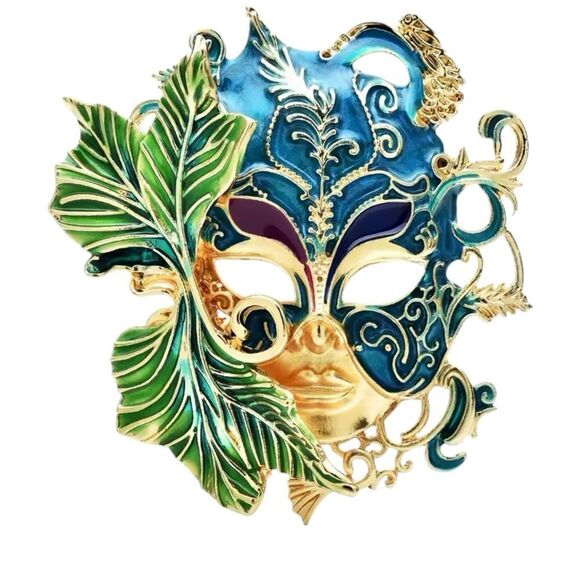 GORGEOUS TURQUOISE MASK BROOCH - Picture 1 of 3
